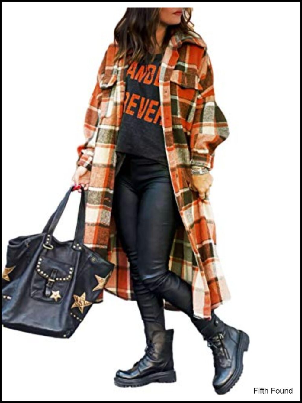 Plaid Wool Blend Long Flannel Shacket Coat Women Button Front